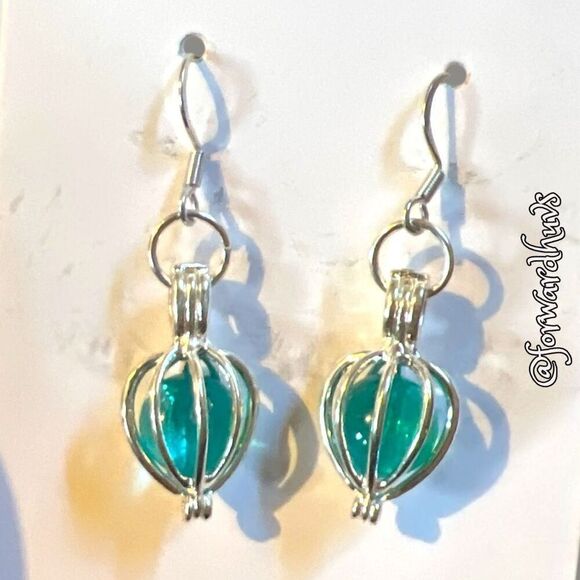 Bundle Sale 3 for $15 | Silver Cage with Blue Plastic Dangle Earrings - Picture 6 of 8